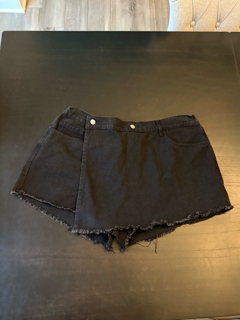 SHEIN Black Denim Skort with Frayed Hem